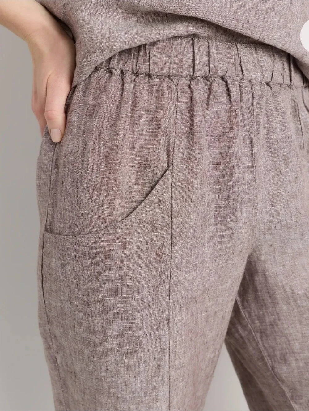 ❤️ QUINCE 100% EUROPEAN LINEN TAPERED ANKLE PANTS IN TAUPE BROWN CHAMBRAY, SMALL